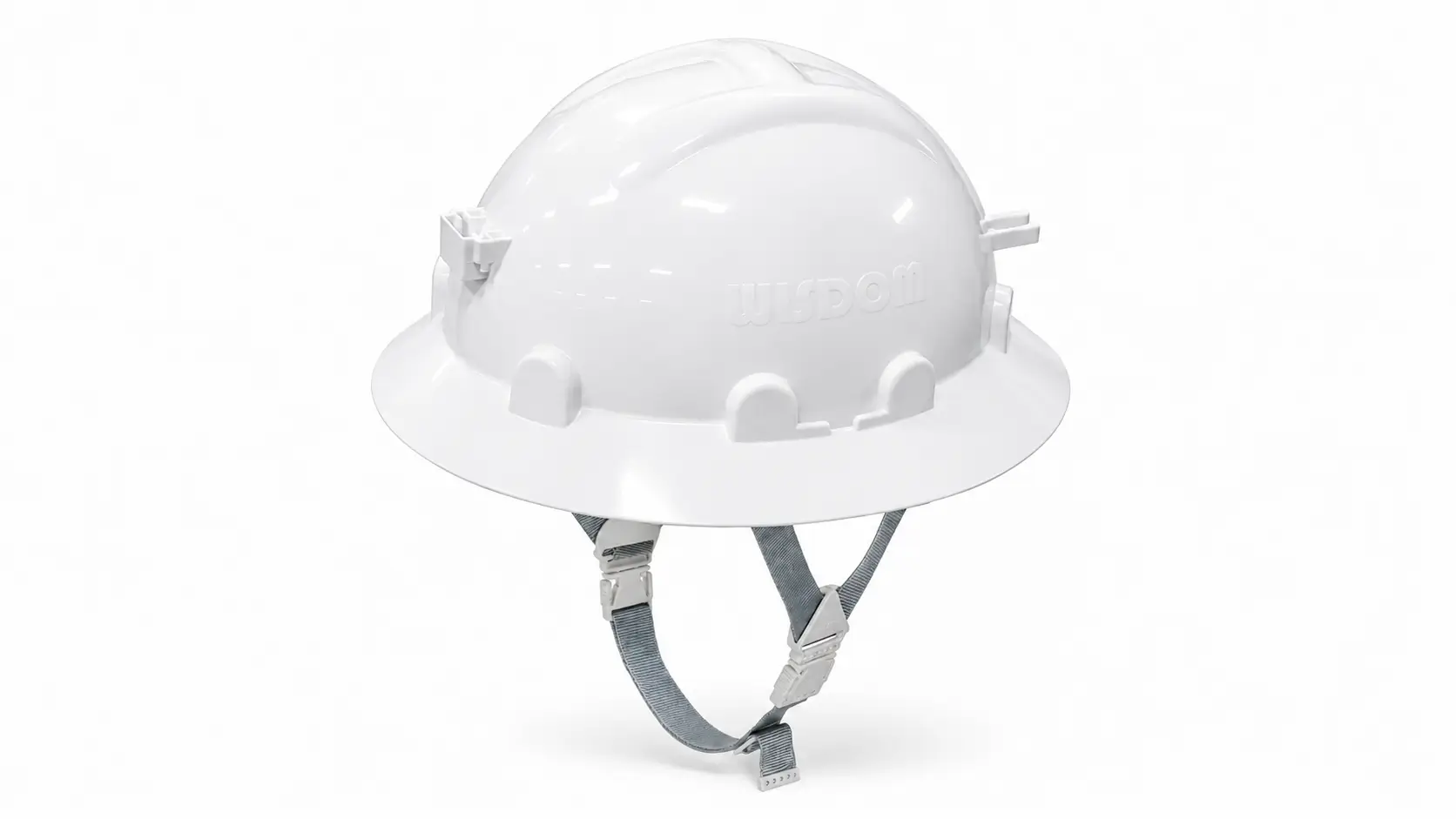 Casco minero blanco WISDOM Colombia con barbuquejo y soportes para accesorios