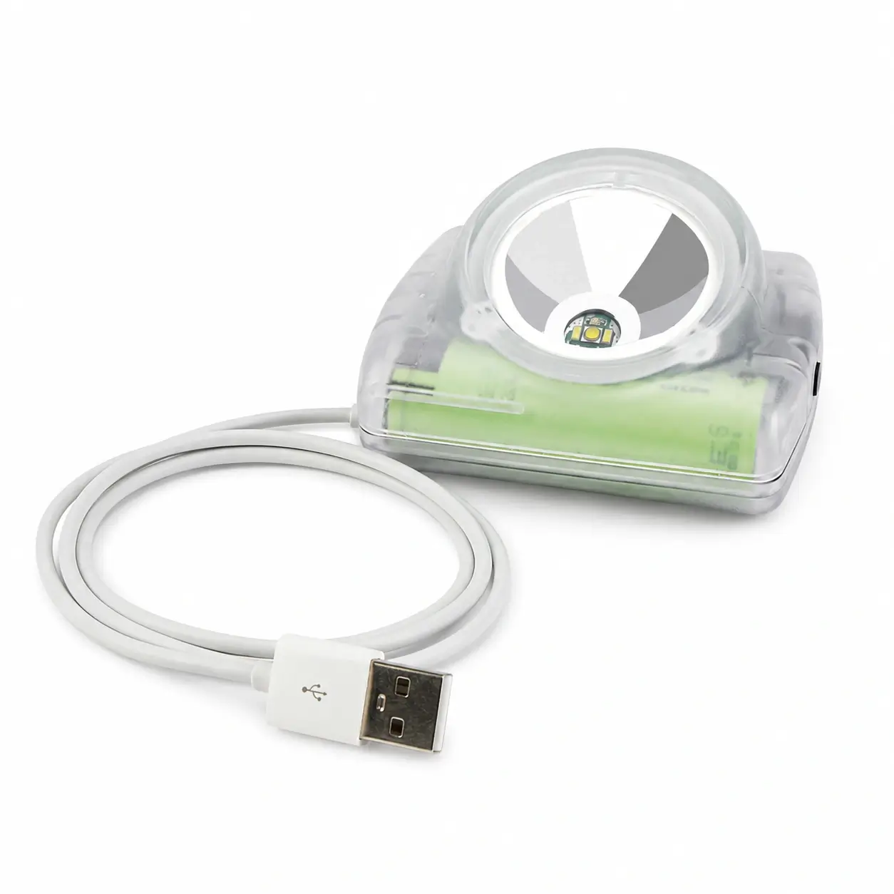 Lámpara WISDOM 6 Colombia acompañada por cable de carga con conector USB
